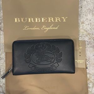 Burberry embossed black zip around wallet